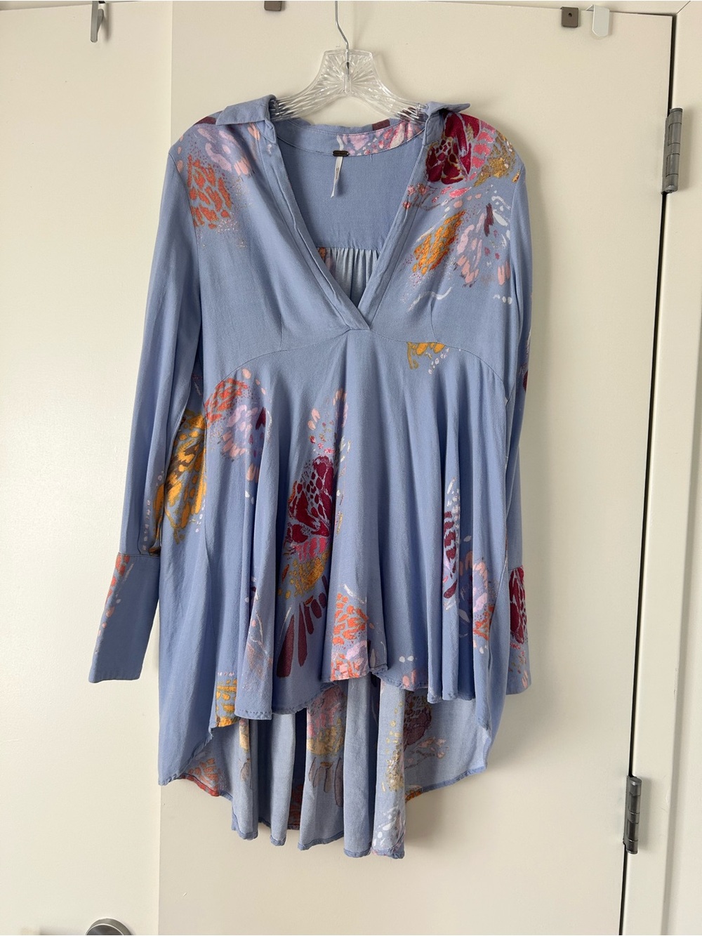 Free People Lavender Floral V-Neck Tunic Top